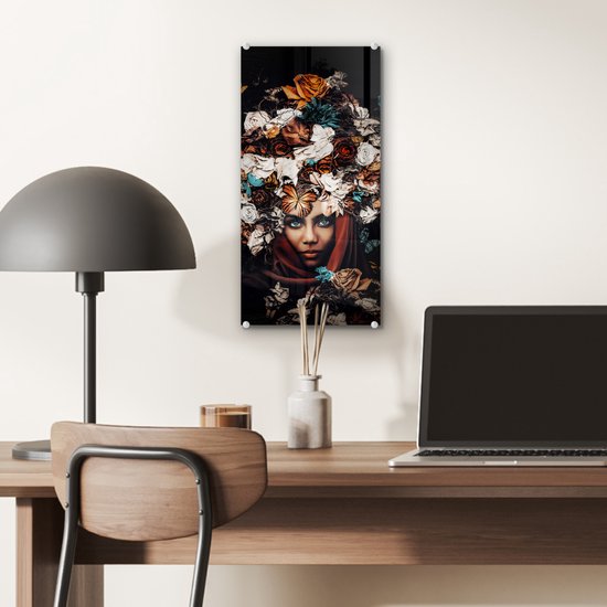 Peinture sur Verre - Fleurs - Papillon - Femmes - Foulard - 20x40 cm - Peintures sur Verre Peintures - Photo sur Glas