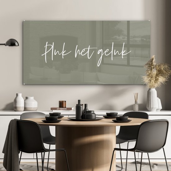 MuchoWow® Peinture sur verre 120x60 cm - Peinture sur verre acrylique - Texte - Geluk - Saisir le bonheur - Citations - Photo sur verre - Peintures