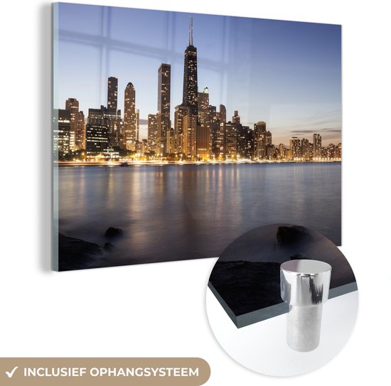 Glasschilderij - Chicago - Skyline - Water - Acrylglas Schilderijen - Foto op Glas