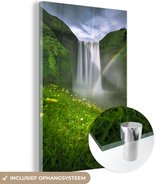MuchoWow® Glasschilderij 40x60 cm - Schilderij acrylglas - Regenboog - Waterval - Natuur - Foto op glas - Schilderijen