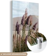 MuchoWow® Glasschilderij 20x30 cm - Schilderij acrylglas - Pampasgras - Zand - Planten - Duin - Foto op glas - Schilderijen