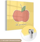 MuchoWow® Peinture sur verre 90x90 cm - Peinture sur verre acrylique - Pomme - Fruit - Texte - Photo sur verre - Peintures