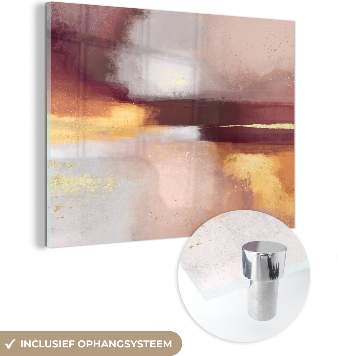 MuchoWow® Glasschilderij 80x60 cm - Schilderij acrylglas - Verf - Abstract - Pastel - Foto op glas - Schilderijen