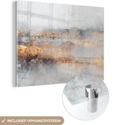 MuchoWow® Glasschilderij 40x30 cm - Schilderij acrylglas - Mist - Goud - Abstract - Foto op glas - Schilderijen