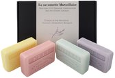 Savon de Marseille geschenk zeep set Immortelle, Fleur des champs, Elle, Mistral -zachte geuren - pasen- paascadeau - vrouwelijke geuren - marseille zeep - cadeau voor vrouw