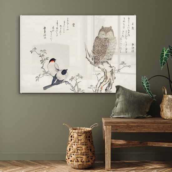 Peinture sur verre - Hibou - Vogel - Japon - 90x60 cm - Peintures Plexiglas