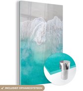 MuchoWow® Glasschilderij 60x90 cm - Schilderij glas - Zee - Golven - Blauw - Foto op acrylglas - Schilderijen