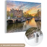MuchoWow® Glasschilderij 30x20 cm - Schilderij acrylglas - Amsterdam - Water - Nederland - Foto op glas - Schilderijen