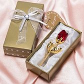 La Allernieuwste.nl® Chrystal Golden Red Rose dans une belle boîte cadeau - Amour pour femme ou petite amie et fête des mères - Rose rouge - 55 x 120 mm