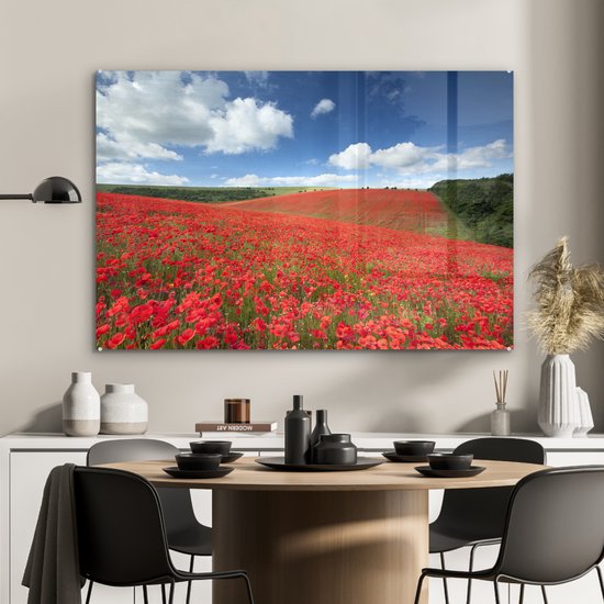 MuchoWow® Peinture sur verre 90x60 cm - Peinture sur verre acrylique - Coquelicots - Fleurs - Ciel - Photo sur verre - Peintures