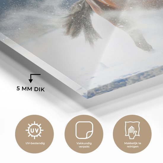 MuchoWow® Peinture sur verre 120x80 cm - Peinture sur verre acrylique - Cheval - Neige - Hiver - Photo sur verre - Peintures
