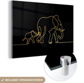 MuchoWow® Glasschilderij 120x80 cm - Schilderij acrylglas - Olifant - Goud - Zwart - Minimalisme - Foto op glas - Schilderijen