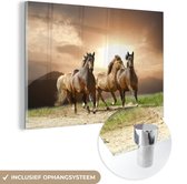 MuchoWow® Glasschilderij 180x120 cm - Schilderij acrylglas - Paarden - Zand - Zomer - Foto op glas - Schilderijen