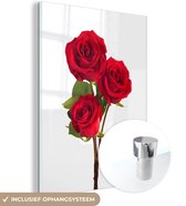 MuchoWow® Glasschilderij 60x80 cm - Schilderij acrylglas - Rozen - Bloemen - Rood - Foto op glas - Schilderijen