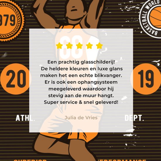 MuchoWow® Peinture sur verre 50x50 cm - Peinture sur verre acrylique - Mancave - Basketbal - Sport - Vintage - Oranje - Photo sur verre - Peintures