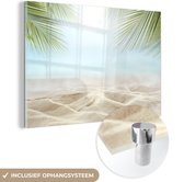 MuchoWow® Glasschilderij 30x20 cm - Schilderij acrylglas - Strand - Palmbomen - Zee - Foto op glas - Schilderijen