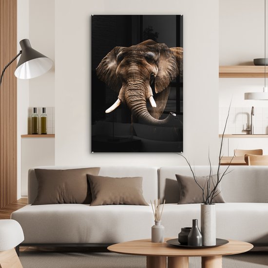 Peintures Plexiglas - Éléphant - Zwart - Animaux - 60x90 cm - Peintures sur verre