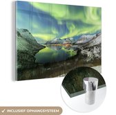 MuchoWow® Glasschilderij 30x20 cm - Schilderij acrylglas - Noorderlicht - Fjord - Noorwegen - Foto op glas - Schilderijen