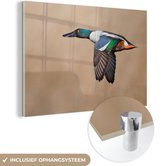 MuchoWow® Glasschilderij 150x100 cm - Schilderij acrylglas - Eend - Lucht - Vogel - Foto op glas - Schilderijen