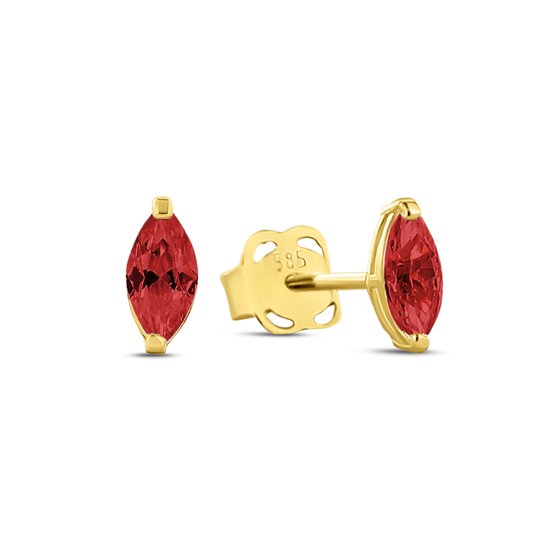 Silventi 9NBSAM-G230054 Clips d'oreilles en or avec pierre de zircone rouge - Ovale - 2,5x5,5 mm - 14 carats - Or