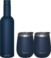 Scanpan - Coffret Cadeau Bouteille à Vin + 2 Tasses 2GO Oxfort Blue - Gourde Double Paroi + 2 Gobelets Double Paroi