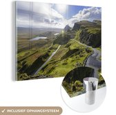 MuchoWow® Glasschilderij 90x60 cm - Schilderij acrylglas - Zonnige ochtend bij een Schots landschap - Foto op glas - Schilderijen