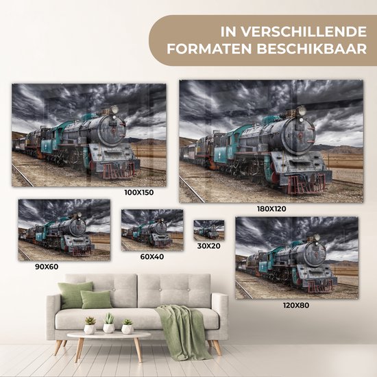Peinture sur verre - Nuages sombres au-dessus de la locomotive à vapeur - 150x100 cm - Peintures en plexiglas