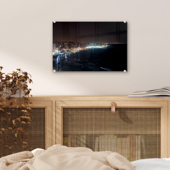 Vue de la mer à Fortaleza pendant la nuit au Brésil Plexiglas 30x20 cm - petit - Tirage photo sur Glas (décoration murale en plexiglas)