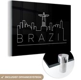 MuchoWow® Glasschilderij 30x20 cm - Schilderij acrylglas - Stadsaanzicht "Brazil" op een zwarte achtergrond - Foto op glas - Schilderijen