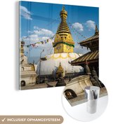 MuchoWow® Glasschilderij 50x50 cm - Schilderij acrylglas - Gekleurde swayambhutnath tempel in Nepal - Foto op glas - Schilderijen