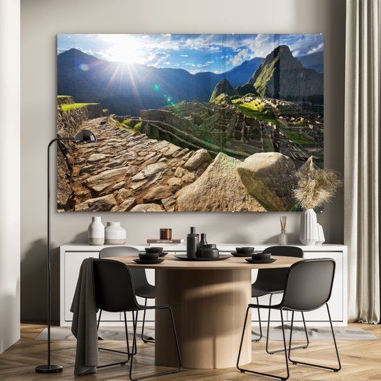 Peinture sur verre - Rayon de soleil du soir sur le Machu Picchu Pérou - 150x100 cm - Peintures en plexiglas