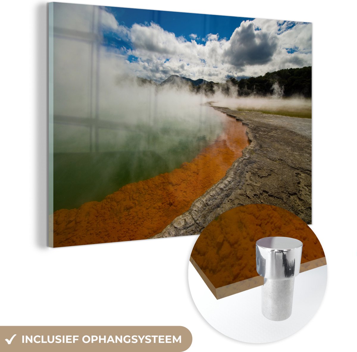 ® Glasschilderij 60x40 cm - Schilderij acrylglas - Warmwaterbronnen meer in een thermisch