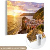 MuchoWow® Glasschilderij 30x20 cm - Schilderij acrylglas - Zonsondergang in Cinque Terre - Foto op glas - Schilderijen