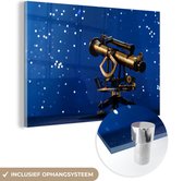 MuchoWow® Glasschilderij 180x120 cm - Schilderij acrylglas - Sextant op blauwe achtergrond - Foto op glas - Schilderijen