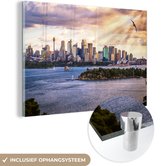MuchoWow® Glasschilderij 30x20 cm - Schilderij acrylglas - Zonnestralen schijnen op de Australische stad Sydney - Foto op glas - Schilderijen