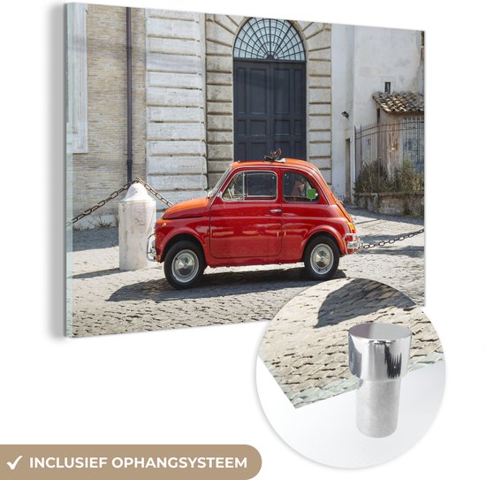 MuchoWow® Glasschilderij 60x40 cm - Schilderij acrylglas - Vintage - Cars - Rome - Foto op glas - Schilderijen