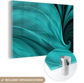 MuchoWow® Glasschilderij 180x120 cm - Schilderij acrylglas - Achtergrond met de kleuren van een pauwenveer - Foto op glas - Schilderijen