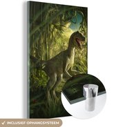 MuchoWow® Glasschilderij 20x30 cm - Schilderij acrylglas - Dinosaurus - Planten - Groen - Illustratie - Kinderen - Jongens - Foto op glas - Schilderijen