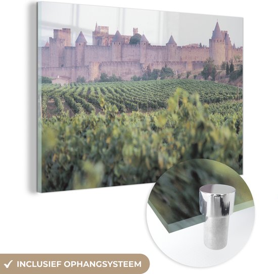 MuchoWow® Glasschilderij - Carcassonne - Wijn - Kasteel - Acrylglas Schilderijen - Foto op Glas