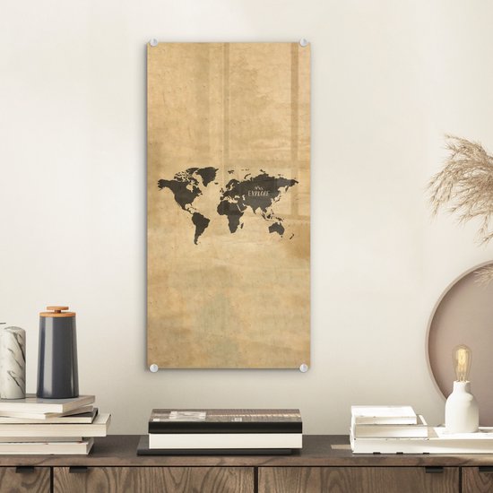 Peinture sur Verre - Carte du Wereldkaart - Vintage - Explorer - 20x40 cm - Peintures sur Verre Peintures - Photo sur Glas