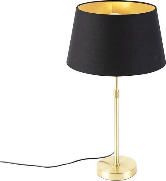 QAZQA parte - Klassieke Tafellamp met kap - 1 lichts - H 665 mm - Zwart Goud - Woonkamer | Slaapkamer | Keuken