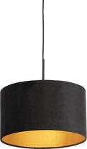 QAZQA combi - Klassieke Hanglamp met kap - 1 lichts - Ø 350 mm - Zwart Goud - Woonkamer | Slaapkamer | Keuken