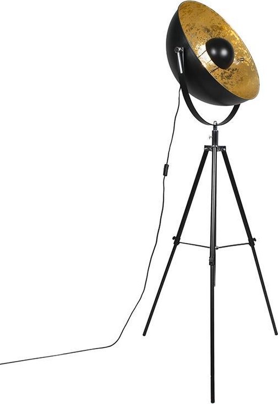 QAZQA magna yeyang Moderne Tripod | driepoot vloerlamp | Staande Lamp 1 lichts H 160 cm Zwart Woonkamer | Slaapkamer | Keuken