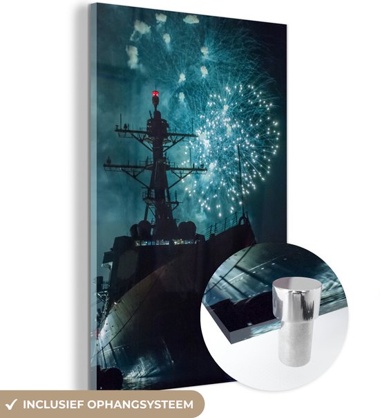 MuchoWow® Peinture sur verre 100x150 cm - Peinture sur verre acrylique - Bateau - Feux d'artifice - Ciel - Photo sur verre - Peintures