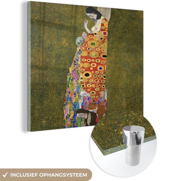 MuchoWow® Glasschilderij 20x20 cm - Schilderij acrylglas - Hope II - Gustav Klimt - Foto op glas - Schilderijen