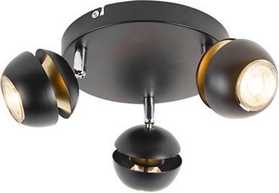 QAZQA buell - Moderne Plafondspot | Spotje | Opbouwspot - 3 lichts - Ø 300 mm - Zwart Goud - Woonkamer
