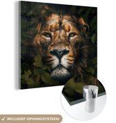 MuchoWow® Glasschilderij 20x20 cm - Schilderij acrylglas - Planten - Leeuw - Jungle - Foto op glas - Schilderijen