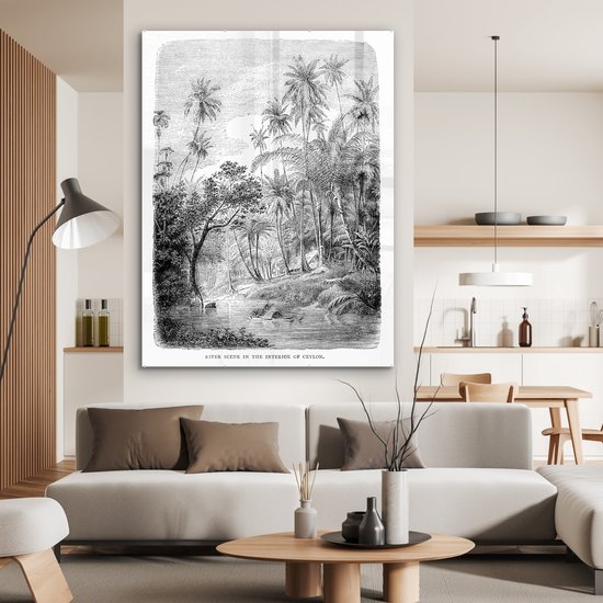 MuchoWow® Peinture sur Verre - Une Illustration d'une Rangée de Palmiers au Sri Lanka - 120x160 cm - Peintures sur Verre Acrylique - Photo sur Glas