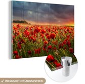 Peinture sur Verre - Coucher de Soleil dans un Champ de Coquelicots - 120x80 cm - Peintures sur Verre Peintures - Photo sur Glas