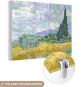 MuchoWow® Glasschilderij 40x30 cm - Schilderij acrylglas - Korenveld met cipressen - Vincent van Gogh - Foto op glas - Schilderijen